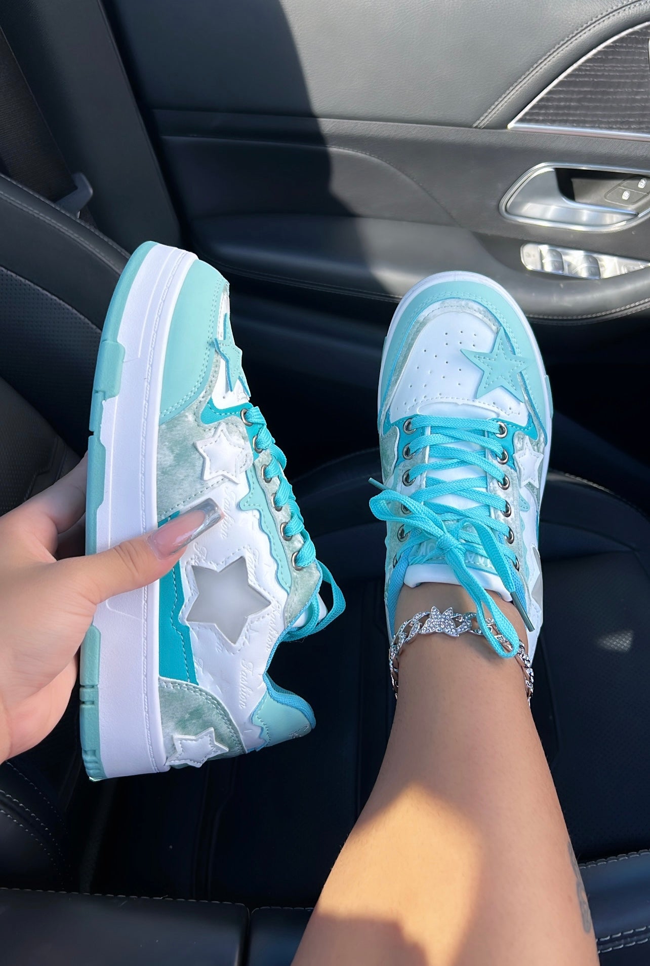 aqua blue star sneakers image 2