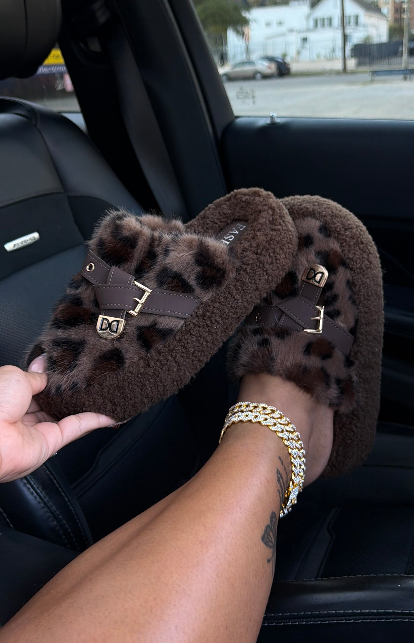 leopard print slides