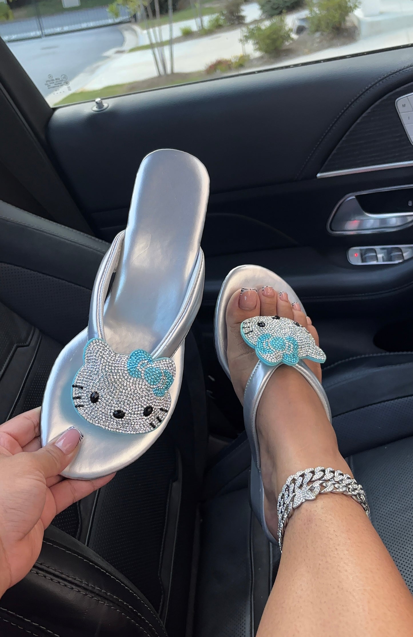 sliver bedazzled hello kitty sandals