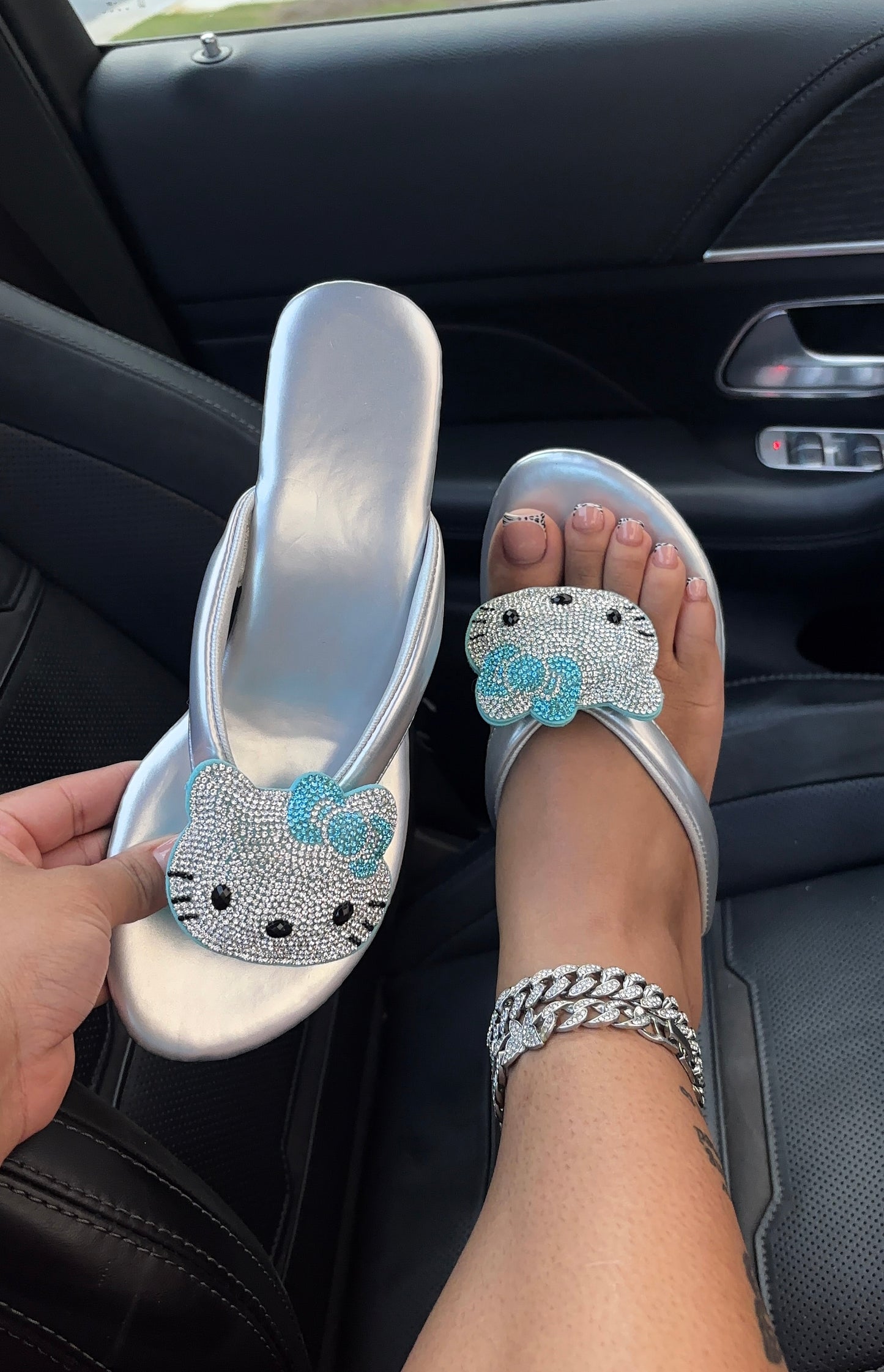 sliver bedazzled hello kitty sandals
