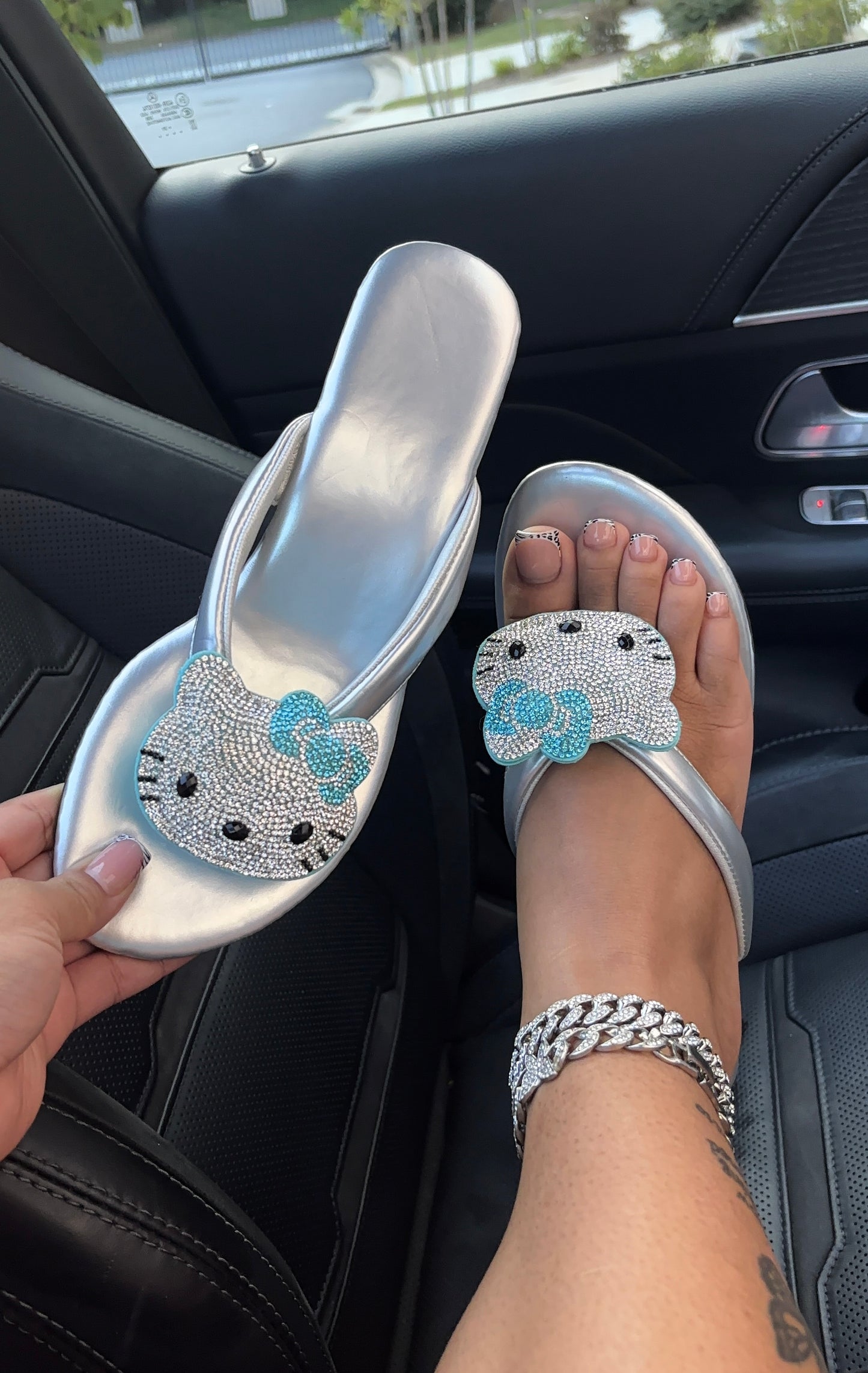 sliver bedazzled hello kitty sandals