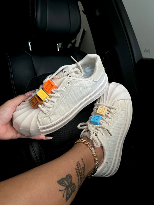 cream letter sneakers