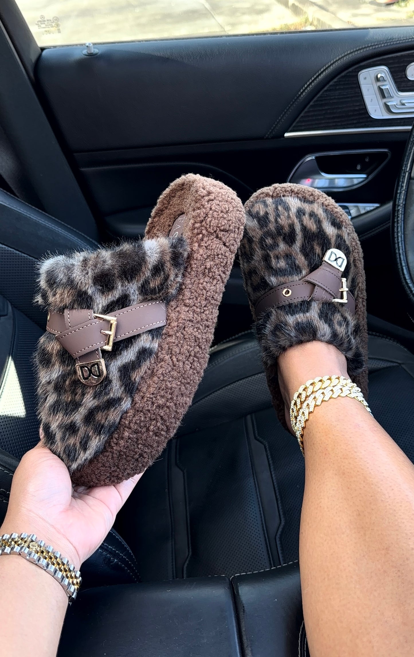 leopard print slides