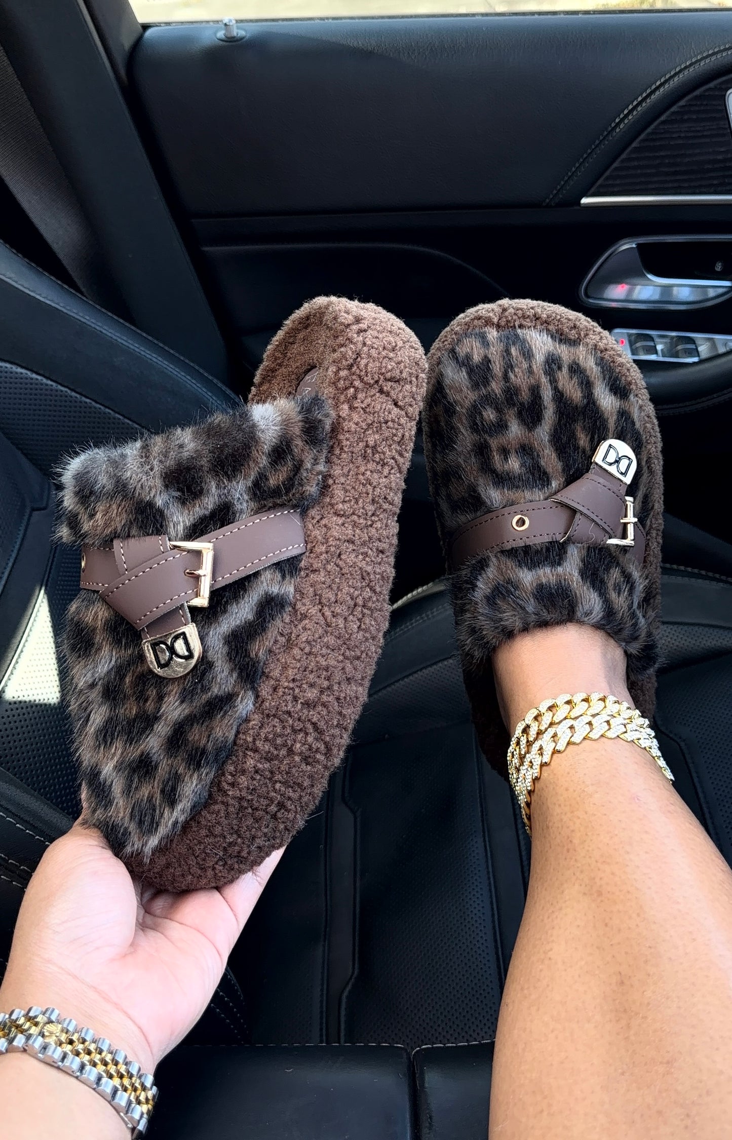 leopard print slides