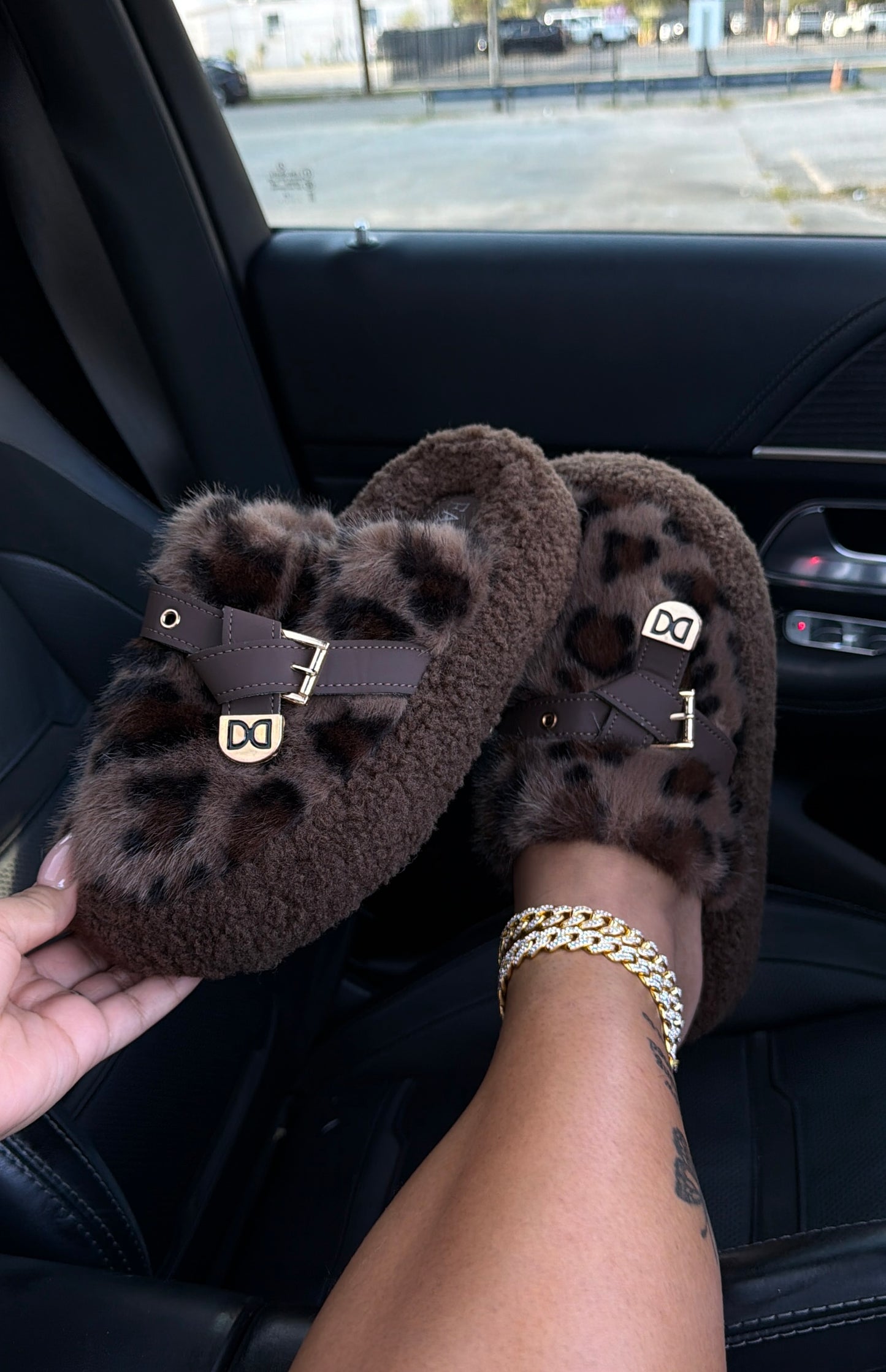 leopard print slides