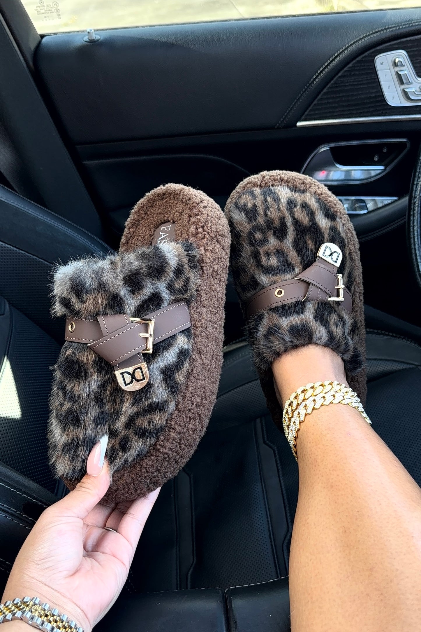 leopard print slides
