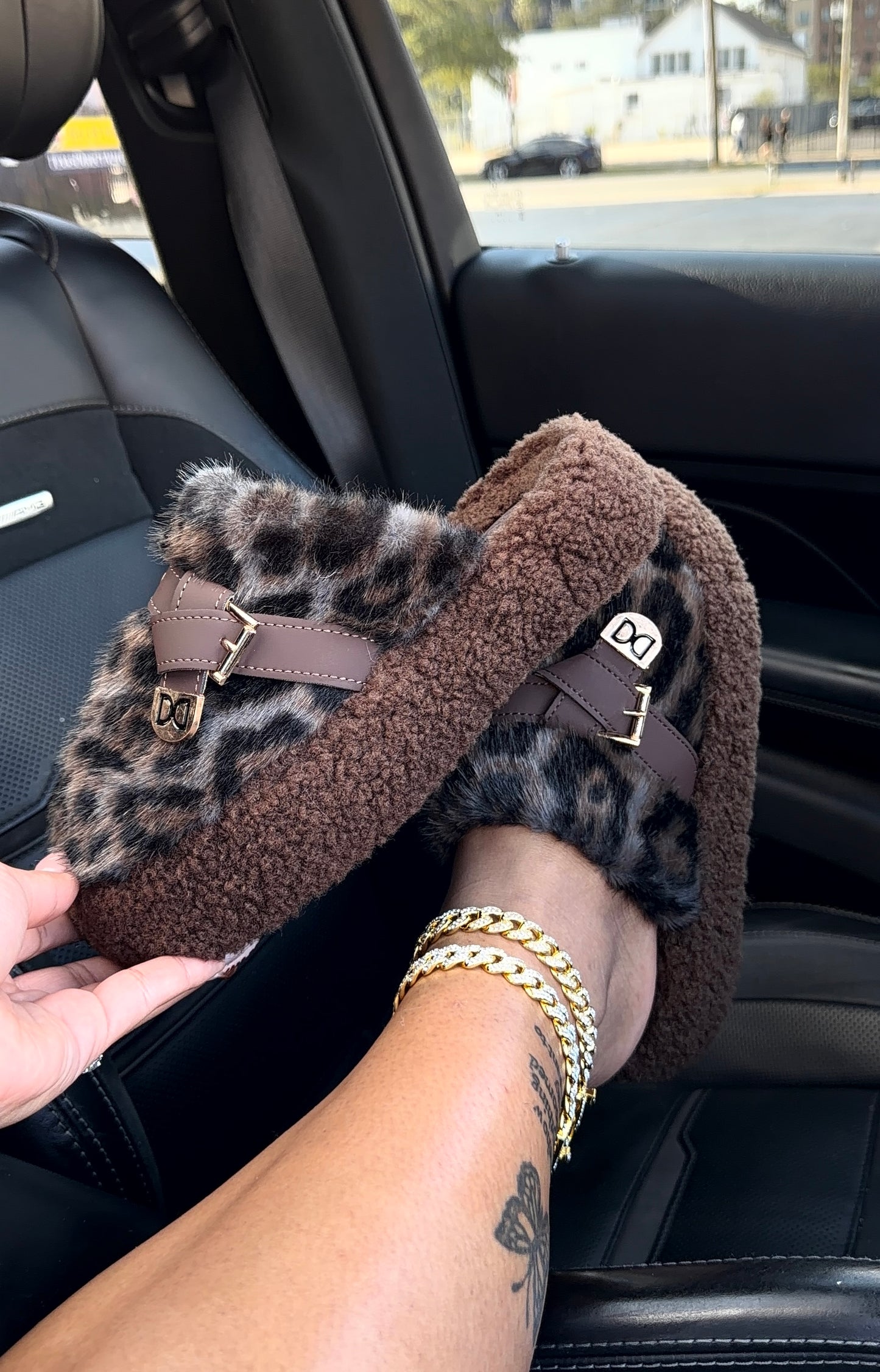leopard print slides