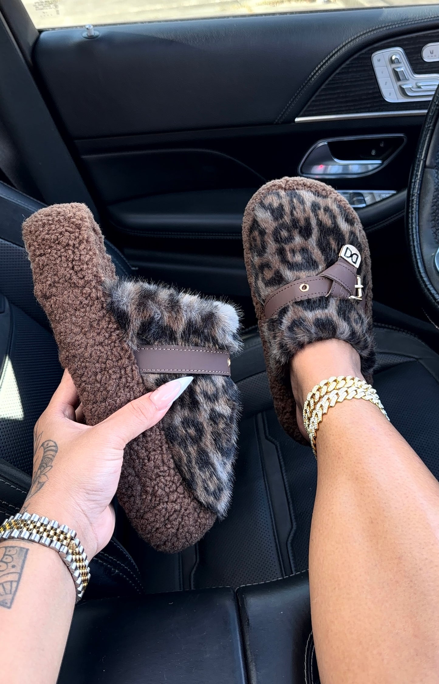 leopard print slides