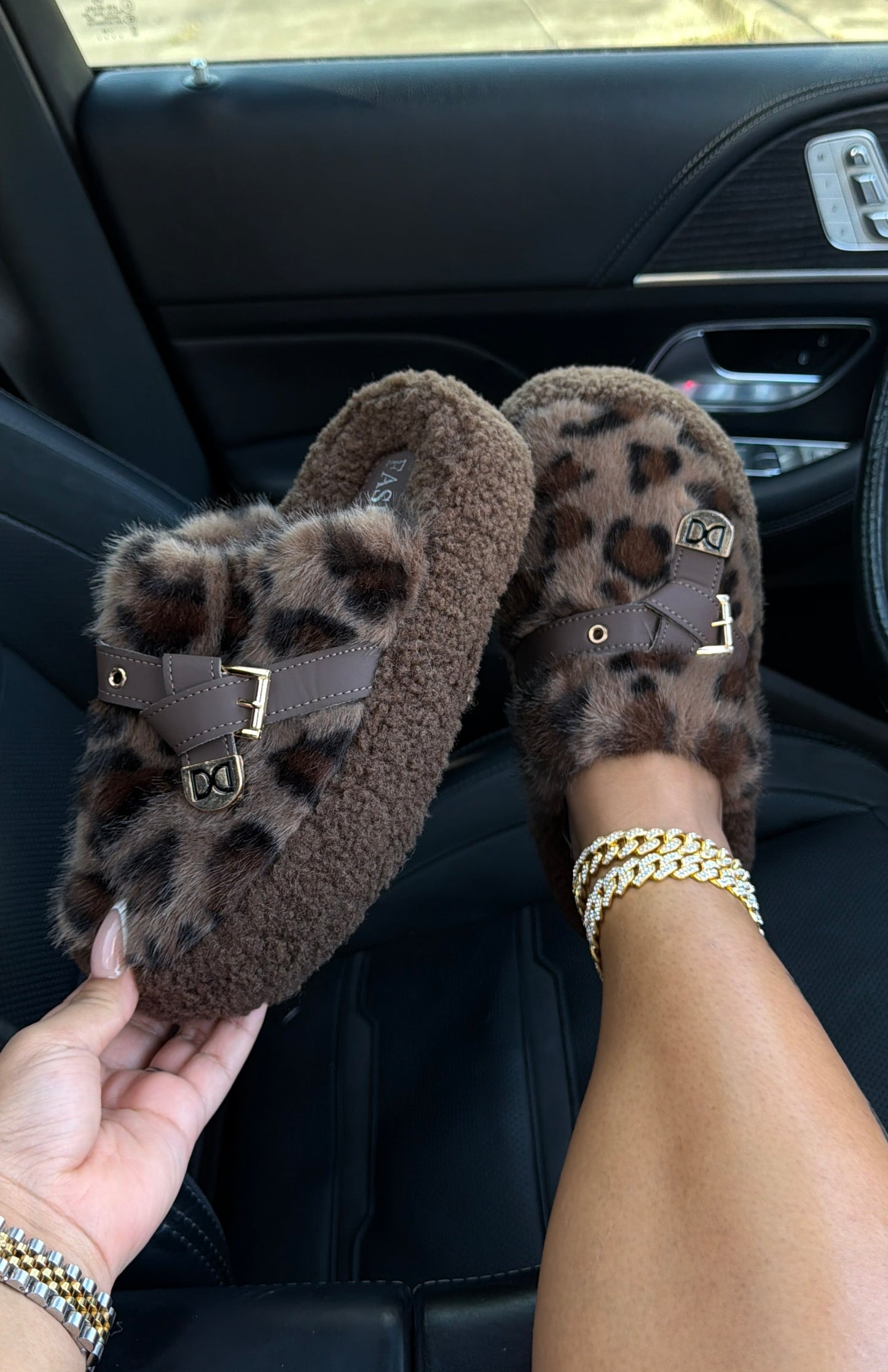 leopard print slides