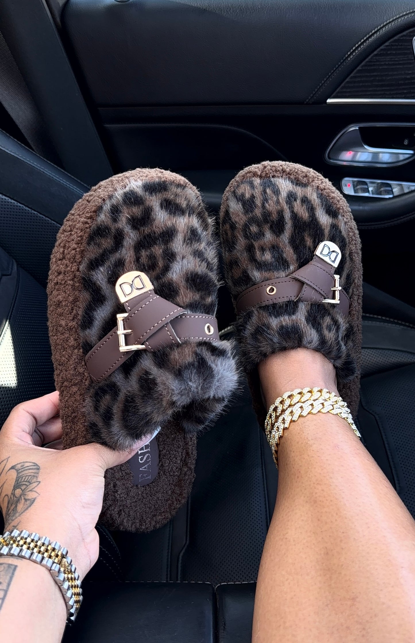 leopard print slides